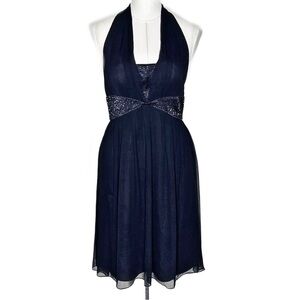 100% Silk Beaded Black Halter Dress from Maggie London - size 8